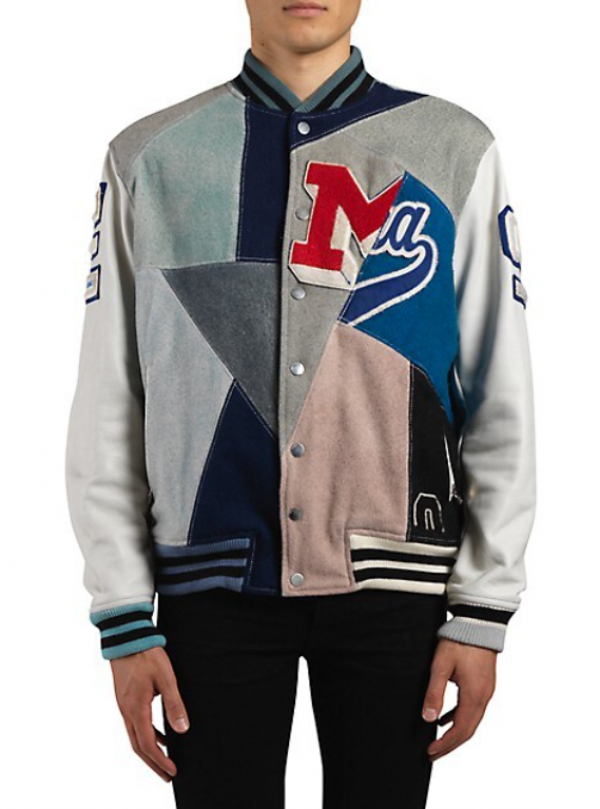 Jaket Bomber dengan Aksen Patchwork